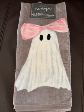 Dream Home Delightfully Spooky Ghost With Pink Bow Kitchen Towels